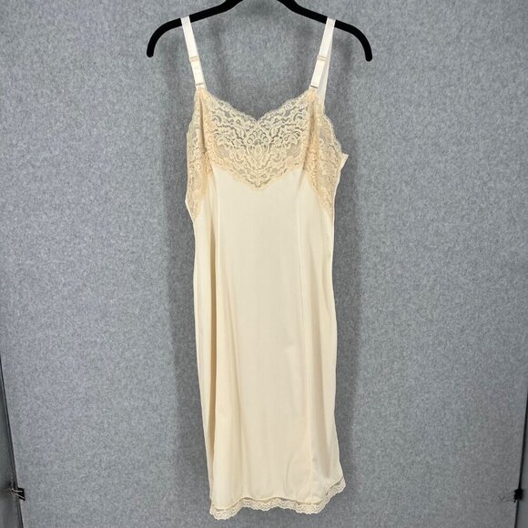 Vintage Other - Wonder Woman Vintage Lace Trim Midi Slip Dress Size 34 Cream USA Union Made